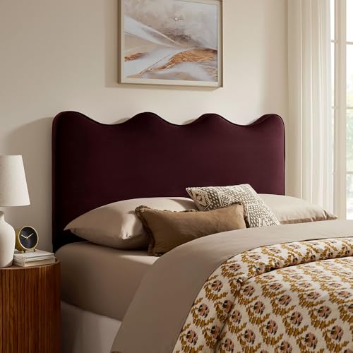 Monday Athena Queen Size Performance Velvet Adjustable Headboard in Mulberry - with...