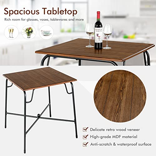 COSTWAY 5-Piece Dining Table Set, Counter Height Bar Table and 4 Stools with Footrest, Metal Frame Space Saving Breakfast Dining Furniture for Kitchen Pub Living Room - Image 3