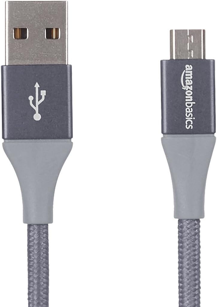 Amazon Basics Micro USB to USB-A 2.0 Cable, Nylon Braided Cord, 480Mbps Transfer Speed, Gold-Plated, 3 m, Dark Grey