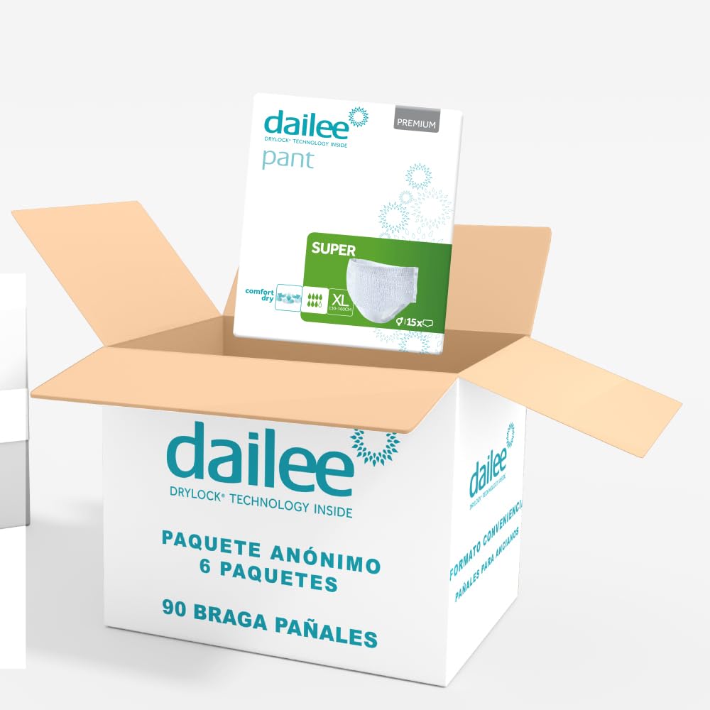 Dailee Pants Super XL - 90x Pañales Adultos Maxima Absorcion - Braga Pañal Adulto para Ancianos, Hombres y Mujeres - 6 Paquetes de 15 Bragas Incontinencia Mujer y Hombre