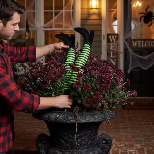 Piernas de estacas de jardín para Halloween, pack de 2 adornos de espuma ligera para exterior 6