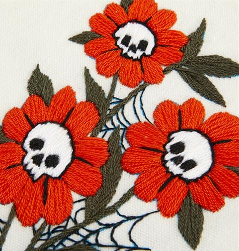Image of Crafmanoe Halloween Embroidery Starter Kit for Beginners Adults, Skull Flowers Stamped Cross Stitch Kits for Beginners Adults, Gothic Hand Embroidery Needlepoint Kits, Hoops, Fabric and Video Tutorial