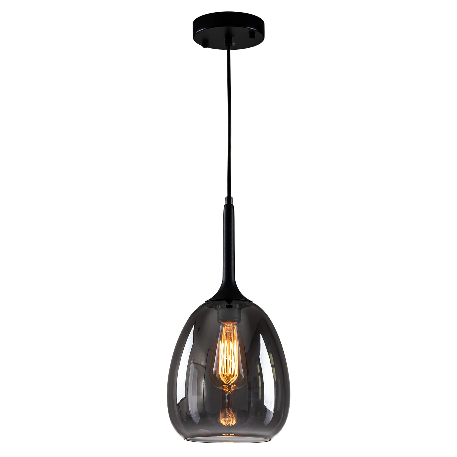 kelary Hanging Indoor Kitchen Island Pendant Light Smoke Grey Glass Pendant Light Fixtures Bar Counter Hanging Lamp Black Finish Modern Farmhouse Dinning Over Sink