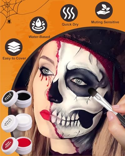 Lictin Halloween Special Effects SFX Makeup Kit - White Black Red Face Body Paint with Fake Blood Spray & Gel, Zombie Vampire Skeleton Halloween Costume Clown Makeup - Thumbnail 4