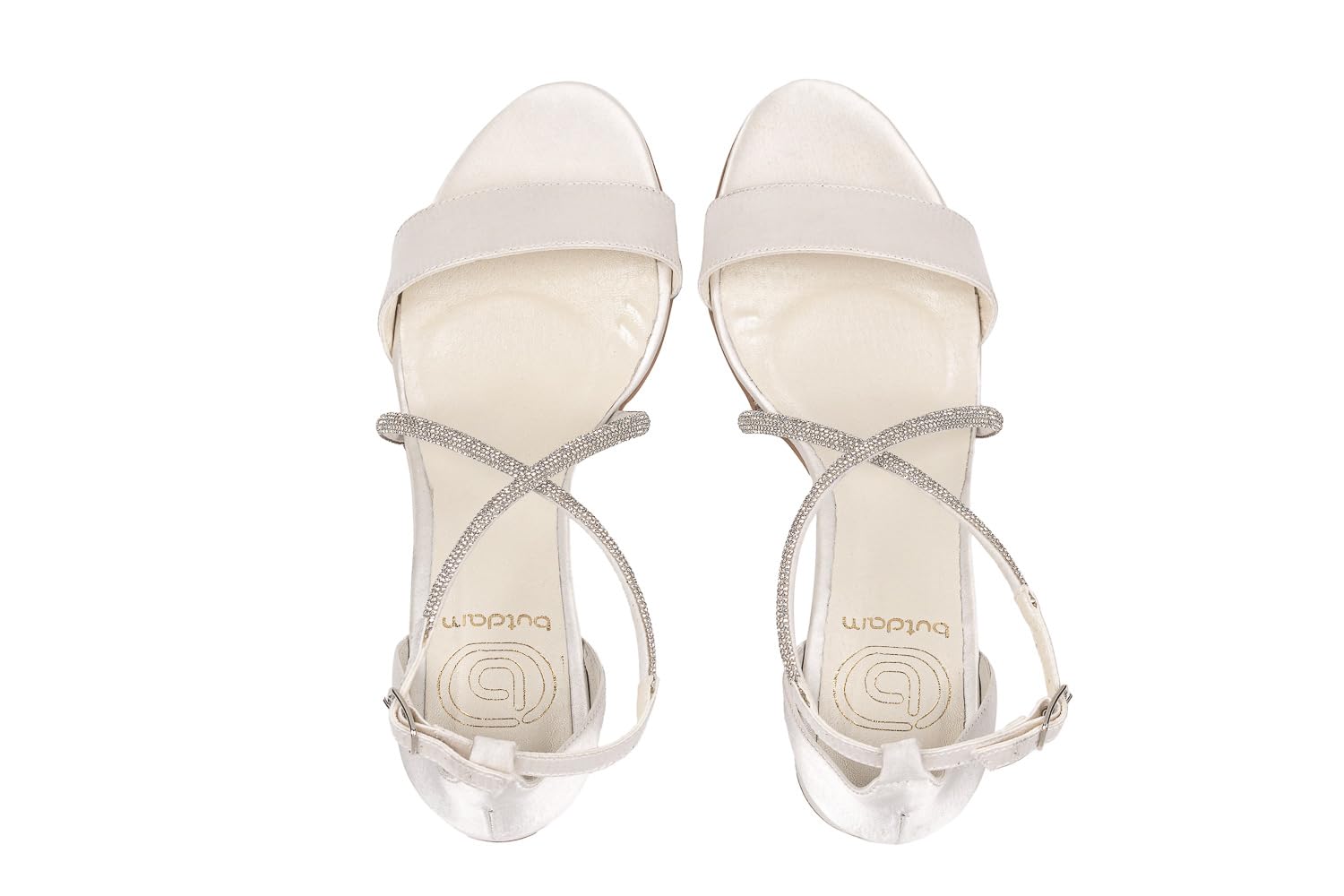 Butdam Brautschuhe Damen Sandalen Hochzeit mit Rhinestone Tanzschuhe Blockabsatz SAN 009N Satin Ivory/Creme 35-41