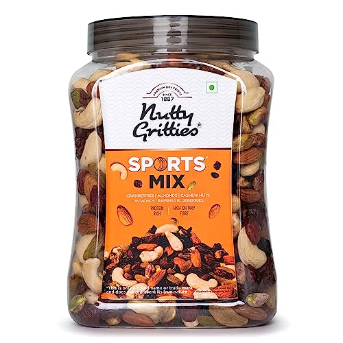 Image of Nutty Gritties Sports Mix - Roasted Almonds, Cashews, Pistachios, Dried Blueberries, Cranberries and Raisins (Sports Mix 1kg Jar)