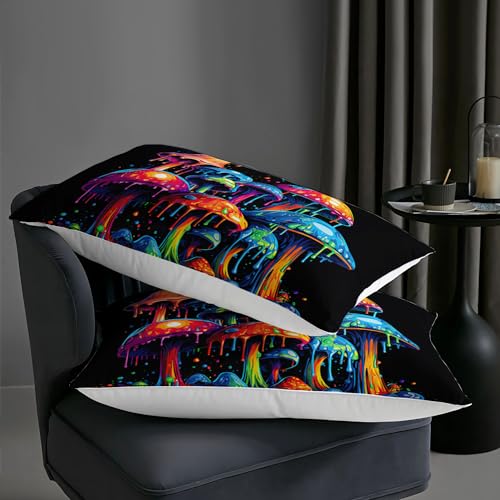 Image of AILONEN 3D Oil Painting Mushroom Comforter Set Queen Size - 3 Pieces With Quilt and 2 Pillowcases for Boys Girls Room Decor, Cartoon Bedding Set