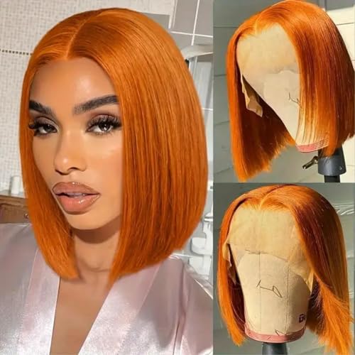 OLFORY Ginger Orange Bob Wig Human HaIr Wigs 13x4 Lace Front Wigs for Black Women Straight Bob Wig Human Hair 180% Density Transpaent Lace Frontal Wig Short Bob 10 inch