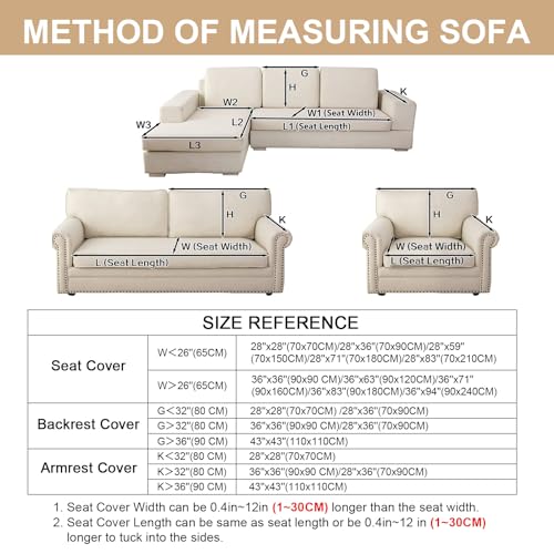 ShowyLive Sofa Covers 1 2 3 4 Seater Couch Covers,Thick Corner Sofa Slipcover L Shape Chaise Longue Furniture Protection for Living Room- Super Soft Armrest/Backrest Covers (Beige - Image 3