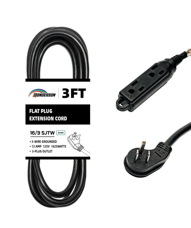 Amazon.com: HONDERSON 3-Outlets Flat Plug Indoor Extension Cord Outlet ...