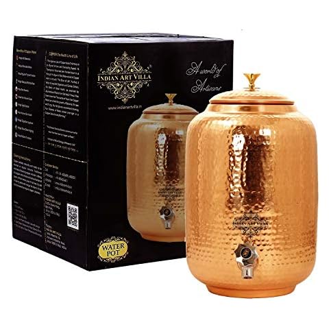 IndianArtVilla Copper Water Dispenser Container Pot, Storage & Kitchenware, Health Benefits, 297 OZ Cover