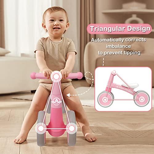 Antiai Baby Balance Bike Toys For 1 Year Old Girl,Toddler Bike Ride On Toys For 12-36 Month,1St Birthday Gift For Boy Girls,No Pedal Infant 4 Wheels,Adjustable Seat,Pink #TOP1