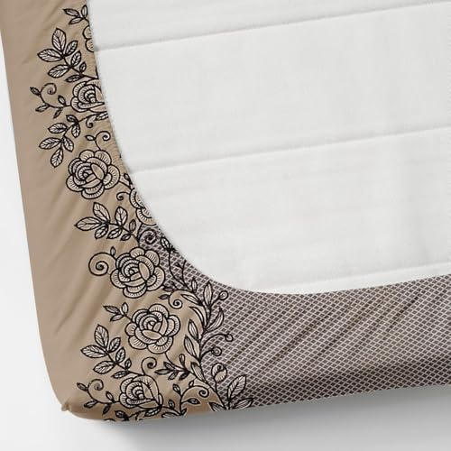 Image of 300 TC Cotton Feel Glace Cotton Elastic Fitted Bedsheet for King Size Double Bed | Fits up to 8 Inch Mattress | Printed Bedsheet with 2 Pillow Covers (Coffee, King Size - 72 inchx78 inch)