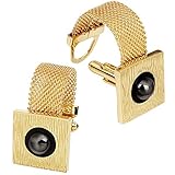 Mens Cufflinks with Chain - Stone and Shiny Gold Tone Shirt Accessories - Party Gifts for Young Men (imitation pearl)