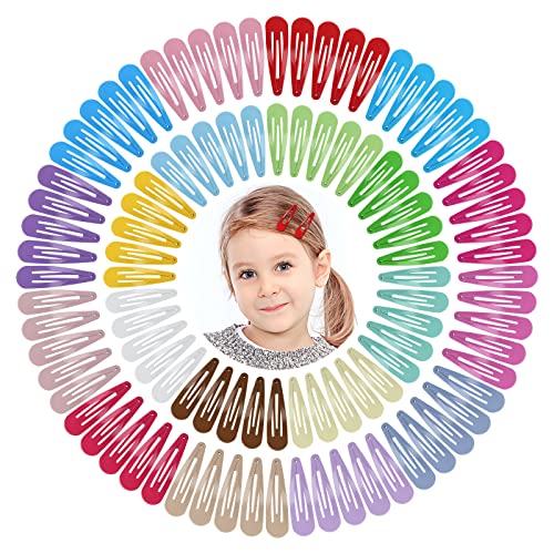 100Pcs Snap Hair Clips, Sublaga 2 Inch Bend Hair Clips, Metal Barrettes in 20 Assorted Color, No Slip Cute Solid Candy Color Hair Accessories for Girls, Women, Kids Teens or Toddlers (100pcs Solid Color)
