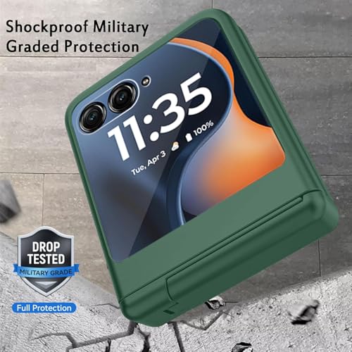 Image of Kapa Textured Grip with Stand Hinge Protection Back Cover for Moto Razr 60 /50 | with [Inbuilt Glass] Full Body Shockproof Hard Back Case (Green)