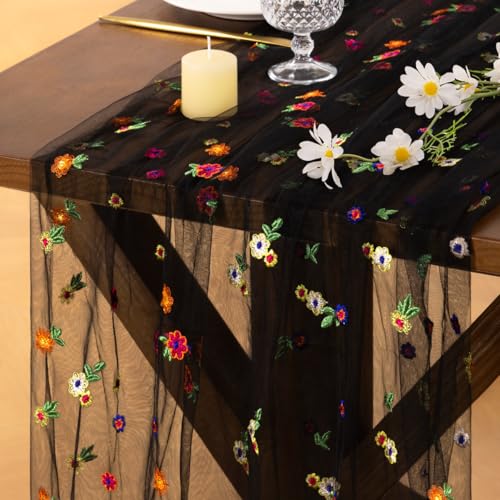 Flower Table Runner Fall Daisy Floral Tulle Cheesecloth Wedding Decor