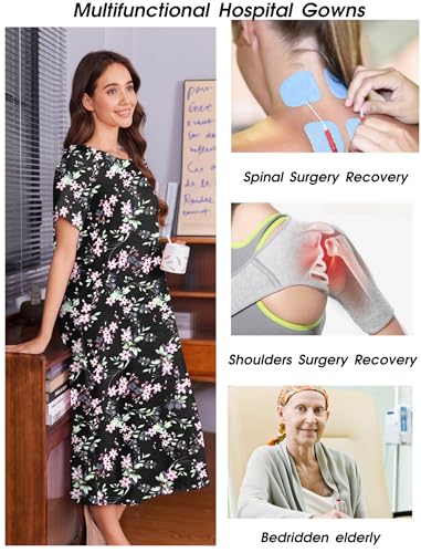 Image of Deyeek Hospital Gowns for Women Labor Delivery Shoulder Surgery Dress Adaptive Clothing Night Robes for Elderly Plus Size