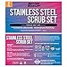 Stainless Steel Scrubber Set, Marine Grade Steel Wool Scouring Pads Scrub with Brush Handle, Heavy Duty Cleaning Supplies for Kitchen,Teak Wood, Outdoor Furniture, and Metal