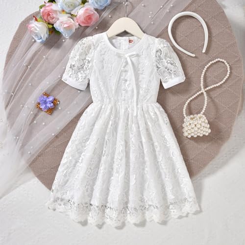 fioukiay Toddler Girls Lace Dresses Elegant Flower Dress Puff Sleeve Wedding Party Princess Dress4