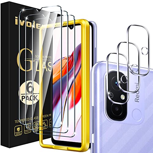 ivoler 3+3 Stück Schutz für Xiaomi Redmi 12C, 3 Stücke Schutzfolie Mit 3 Stück Kameraschutz & Positionierhilfe, 9H Festigkeit, HD Klar, Anti-Kratz, Anti-Bläschen