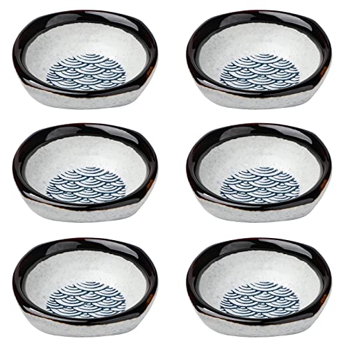 forkmannie Ceramic Sauce Dish Set of 6 Soy Sauce Dipping Bowls Appetizer Plates Side Dishes Serving Dish Japanese Style Dinnerware Set (Blue-4)