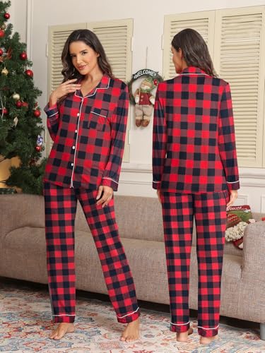 YOPUGEE Christmas Matching Pajamas Set Couples, Black & Red Plaid-L — view 2
