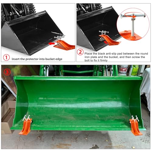 EBESTTECH Tractor Bucket Protector, 2 PCS 5” Wide Bucket Edge Anti-Skid Device Ski Edge Protector for Snow Leaves Removal Spreading Gravel with Anti-slip Steel Plate Orange by EBESTTECH - Image 5