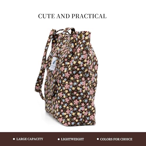 Image of TOPASION Cute Corduroy Tote Bag Canvas Shoulder Handbags for Women Travel Shopping