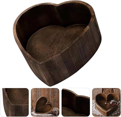 Miniatura 7 de Abaodam 1 caja de posar de madera para bebé en forma de corazón, para estudio de recién nacidos, para sesión de fotos (café profundo)