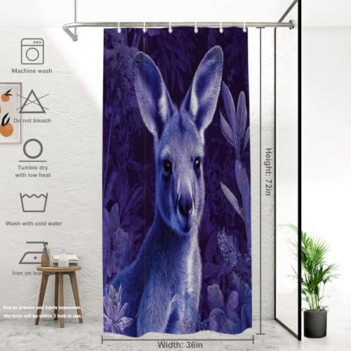 BaoNews Niedlicher Känguru-Dekor-Duschvorhang, Känguru in lila Pflanzen, Polyester, Duschvorhang für Duschkabine, Badezimmer, wasserdicht, mit 6 Haken, 91,4 x 183,9 cm