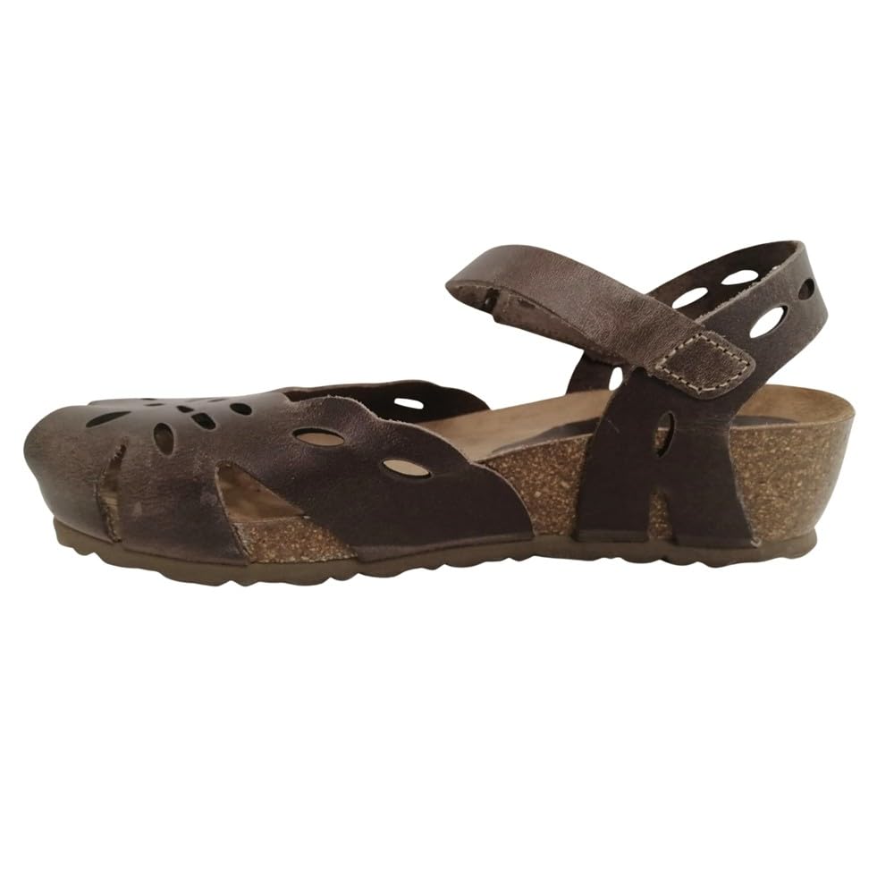 5392 PIEL MARRON INTERBIOS: sandalia mujer en piel, cuña 3,5 cm, cierre de gancho y bucle ajustable, planta anatómica y suela de caucho. Comodidad desde el primer uso.