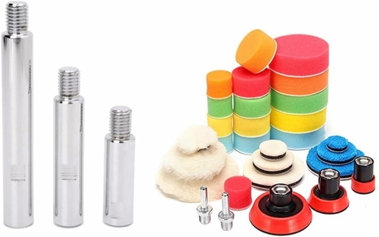 32pcs/set Car Accessories: 1 Set 3pcs Car Wash Polisher M14 Rotary Polisher Extension Shaft and 1 Set 29pcs Polishing Wheel Buffing Car Beauty