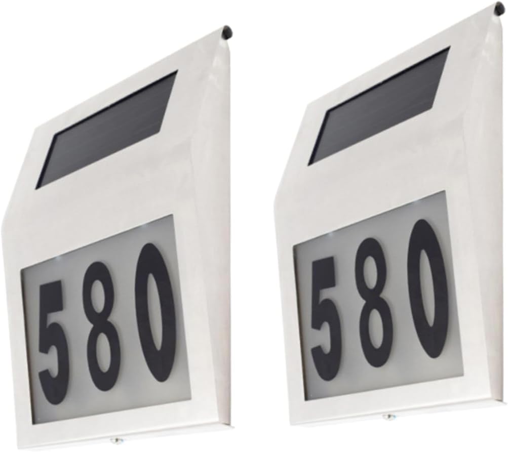 2pcs Solar Lighted Address Sign Led Wall Lamp for Outdoor Stainless Steel House Number Weatherproof Solar Wall Lights
