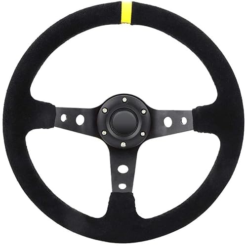 Runigoo Steering Wheel, 350Mm Deep Dish 6 Bolt For Jdm Sport Racing Steering Wheel Suede Horn Button Us Included, Cable, Wrench 14In (Black Yellow) #TOP6