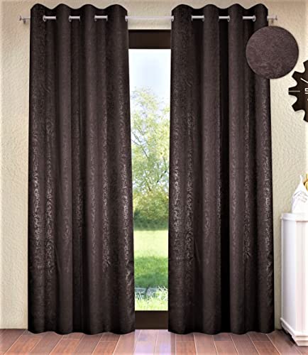 Image of Home Sizzler 2 Piece Blackout Textured Eyelet Polyester Window Curtains - 5 Feet, Brown, Stainless Steel (Grommets)