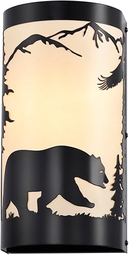 Miniatura 17 de Aplique de pared, apliques de pared de pergamino crema de metal de oso de granja, juego de dos, apliques de pared rústicos negros mate, apliques de