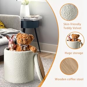 Sayma round set of 2 ottoman with storage sherpa storage ottoman chair makeup vanity stool chair multifunctional for living room bedroom dining room white  urban country home decor