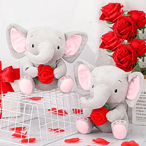 2 Pcs Elephant Stuffed Animal With Rose Soft Plush Elephant Animal Toy For Valentines Day Gifts Women Men Girl Boy Baby Shower Birthday Party Favors, 8 Inches #TOP1