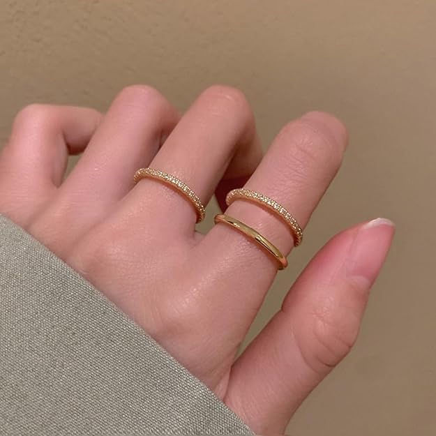 Thumb Rings for Women, Safety Pin Ring Set, 18K Gold Plated Rings, Silver Cz Cubic Zirconia Rings, Rose Gold Ring for Her, Hypoallergenic Stackable Rings, Ring Size 5-10 - Image 5