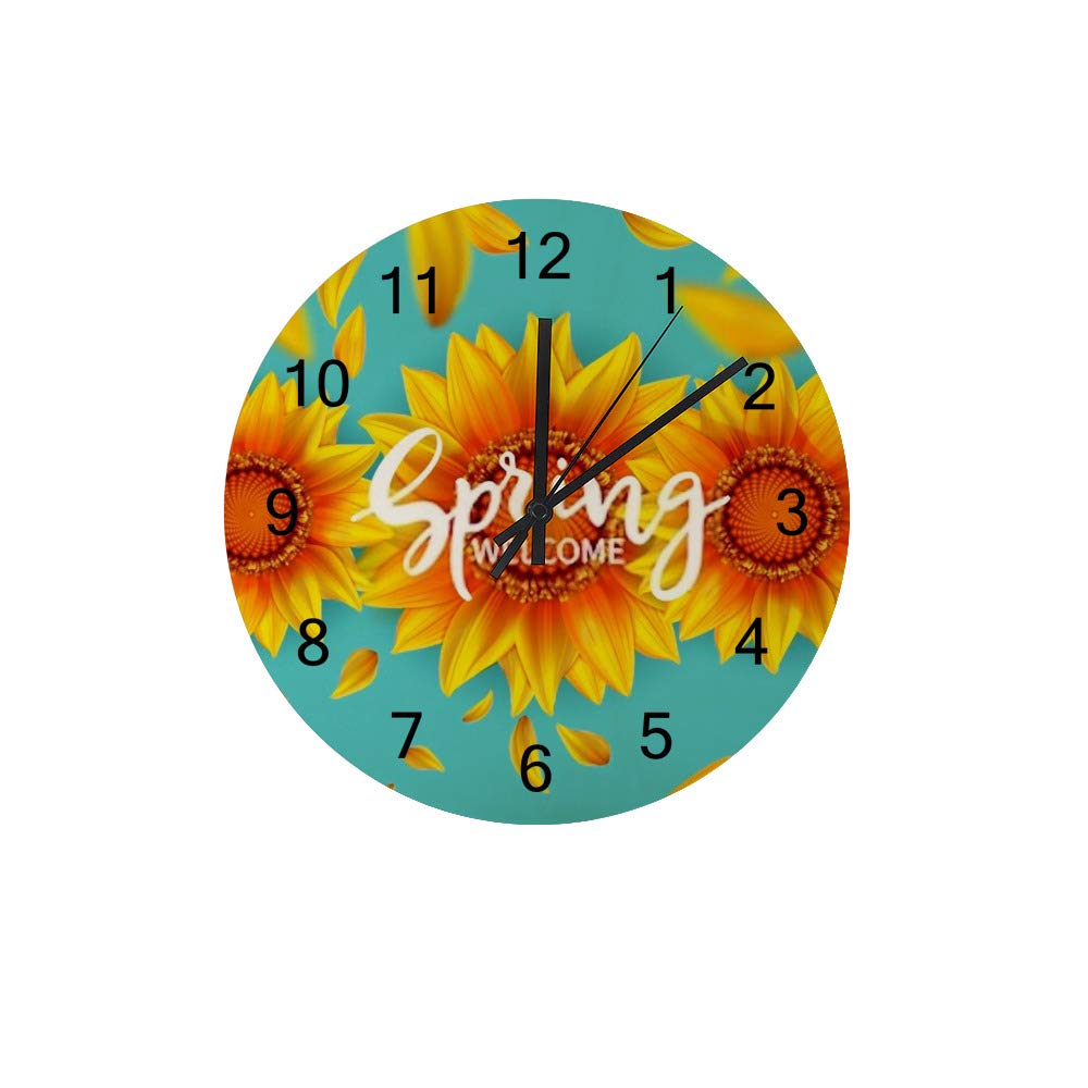 Horloge murale en bois avec fleurs de tournesol ronde silencieuse pour décoration intérieure