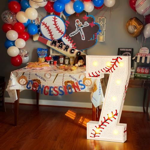 Image of Imprsv Baseball Birthday Decorations, 3ft Marquee Numbers 7 Party Decor