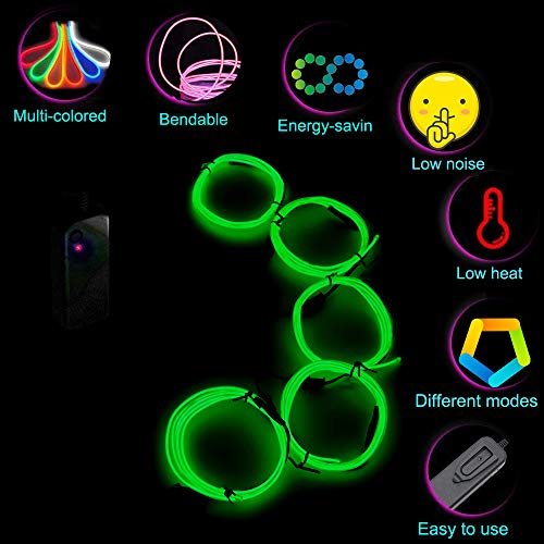 Image of MaxLax EL Wire, Portable Neon Lights EL Wire 5 in 1 Meter, Electroluminescent Wire for Halloween Decoration, Christmas Party, Blacklight Run,DIY Decoration (Green, 2Pack 5 in1M)