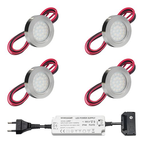 Preisvergleich Produktbild LED Unterbauleuchte Küche Malmo / Küchenunterbauleuchten / Küchenbeleuchtung / Beleuchtung Küche / Unterschrankleuchte / 2W / Rund / Flach / 230V / IP20 / Warmweiß / Set mit 4 Stück