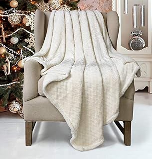 Catalonia Classy Sherpa Sofa Throws Single Blanket, Soft Flannel Chevron Fleece Bed Blankets, Fluffy Plush Cozy Thick Couch Throws Warm Reversible Winter Blankets 150 x 130 cm White