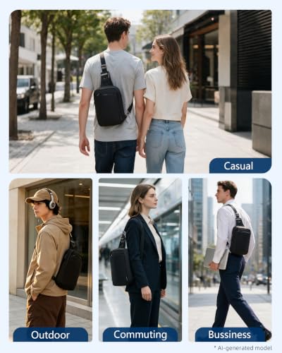Image of OSOCE Sling Bag for Men, RFID Anti-Theft Crossbody Bag, Lightweight | Quick-Release Buckle, Concealed-Zipper Hidden Pocket, Reflective Strips, Adjustable Strap, Suitable for Travel Commuting