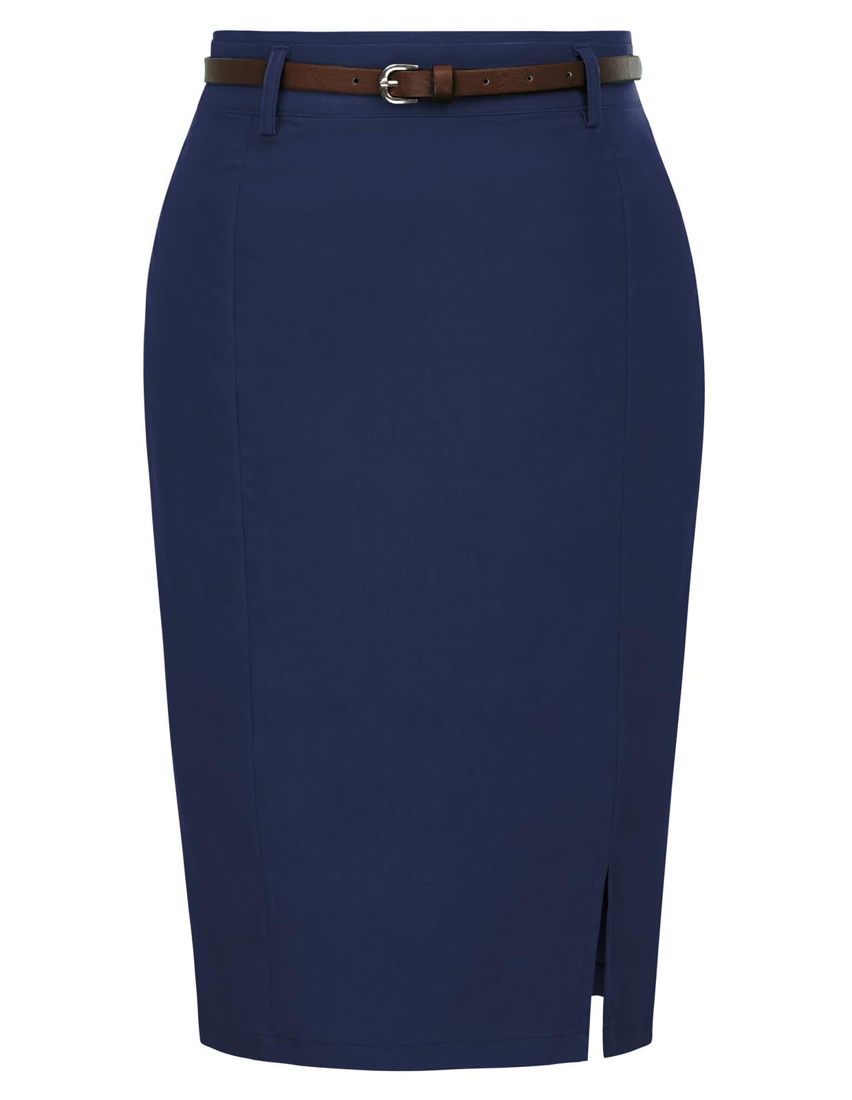 Kate Kasin Women's Bodycon Pencil Skirt with Belt Solid Color Hip-Wrapped