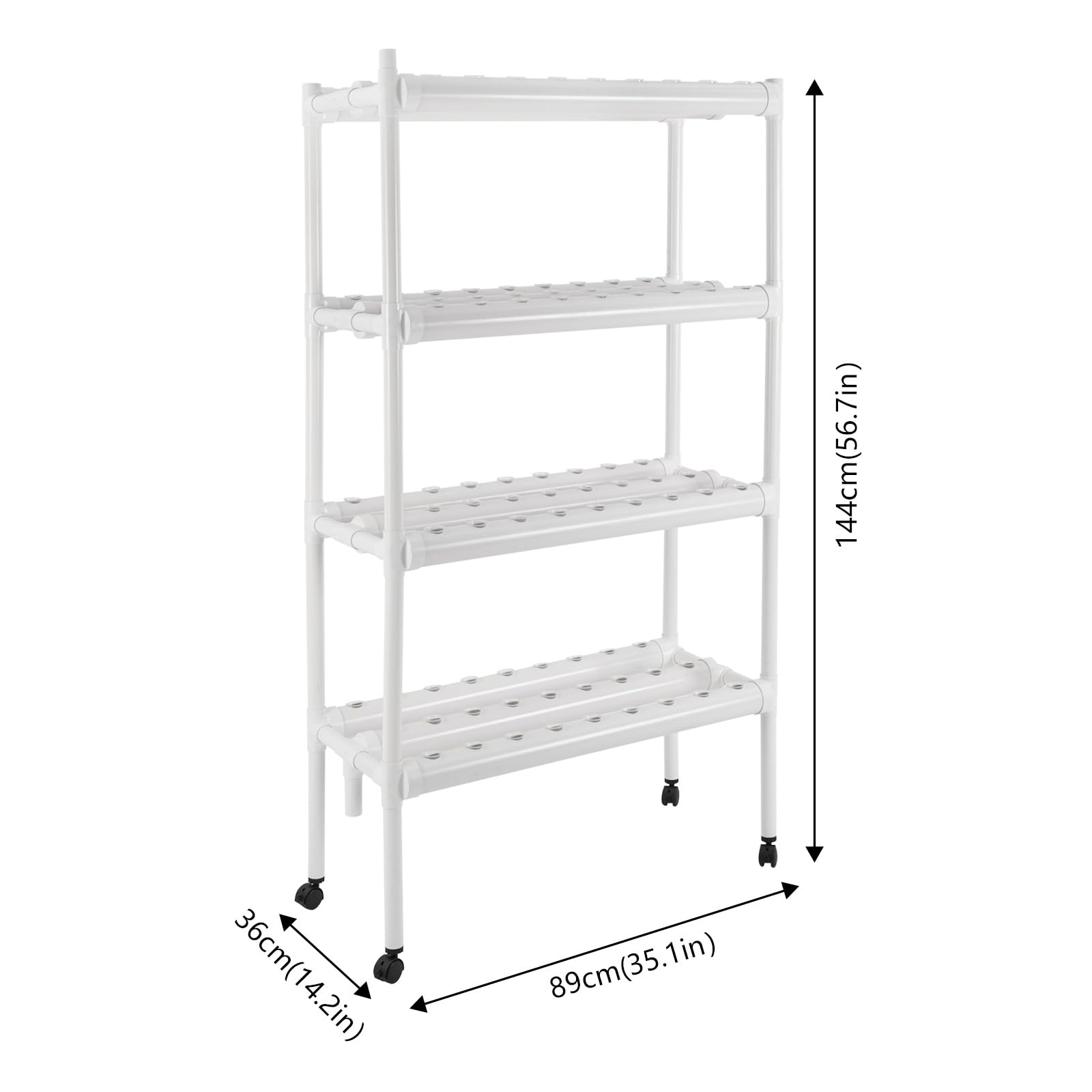 OUKANING Sistema hidropónico de 4 pisos, 108 agujeros, kit de cultivo hidropónico para el hogar con bomba de agua de 12 V (55 Gal/h), temporizador, 4 ruedas y cestas de plantas, para ensaladas