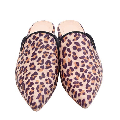 Image of Fericzot Women's Velvet Backless Pointed Toe Slip On Loafers Flats Embroidery Mule Slippers Shoes