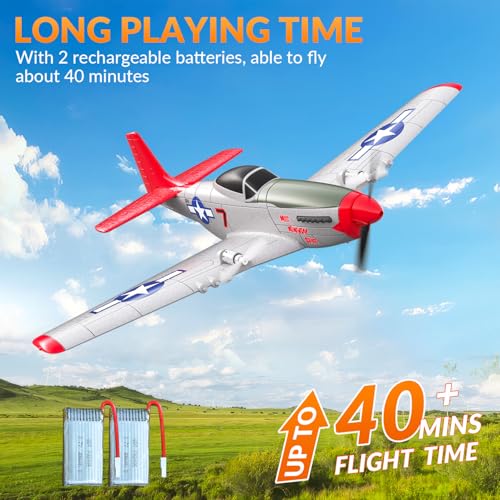 Volantexrc US-EXA76203NR 2 Channel Rc Plane P51D Mustang Rtf For Beginners, 2.4Ghz Remote Control Airplane Easy To Fly With Gyro Stabilization, Outdoor Hobby Wwii Toy thumb #4